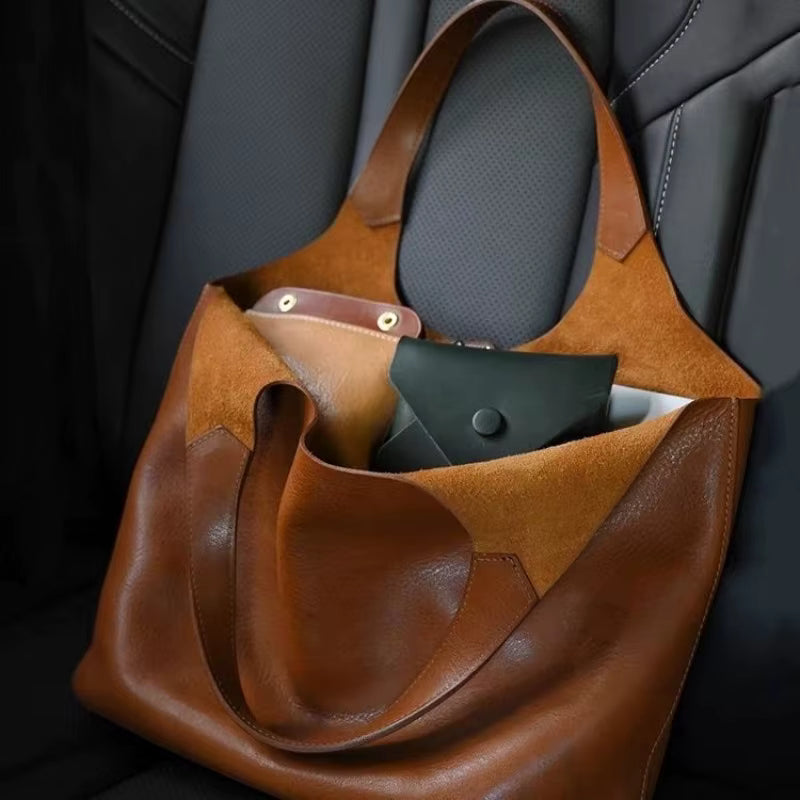 Weiche Leder Handtasche Damen Braun – Großes Fassungsvermögen, Personalisierbar, Tablet-Tasche