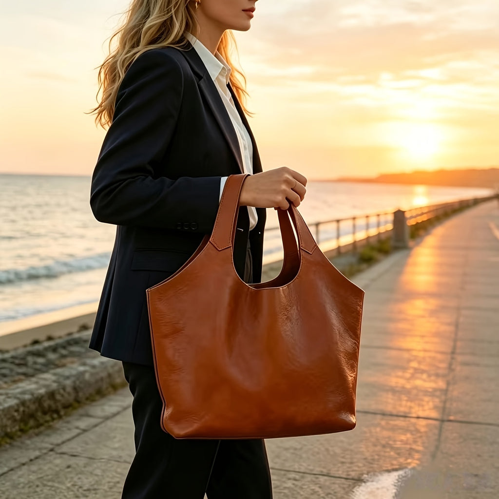 Weiche Leder Handtasche Damen Braun – Großes Fassungsvermögen, Personalisierbar, Tablet-Tasche
