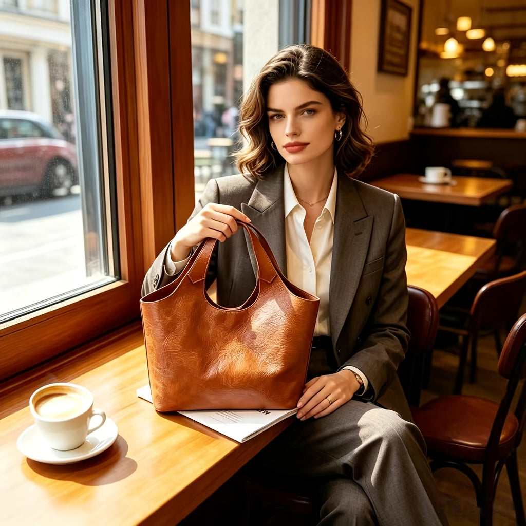Weiche Leder Handtasche Damen Braun – Großes Fassungsvermögen, Personalisierbar, Tablet-Tasche