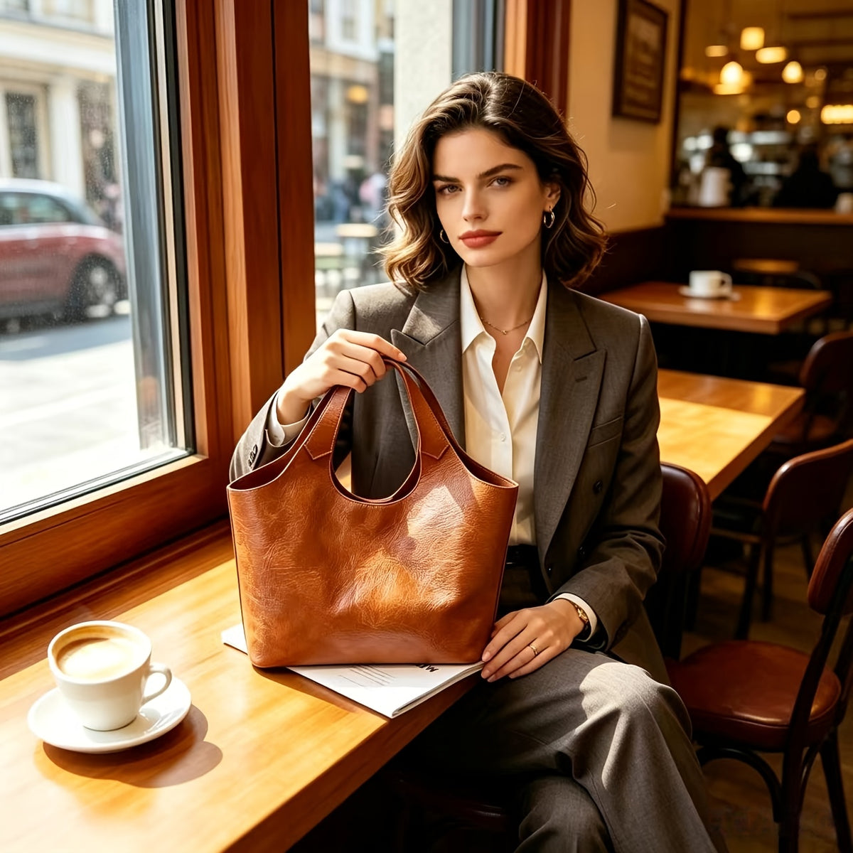 Weiche Leder Handtasche Damen Braun – Großes Fassungsvermögen, Personalisierbar, Tablet-Tasche